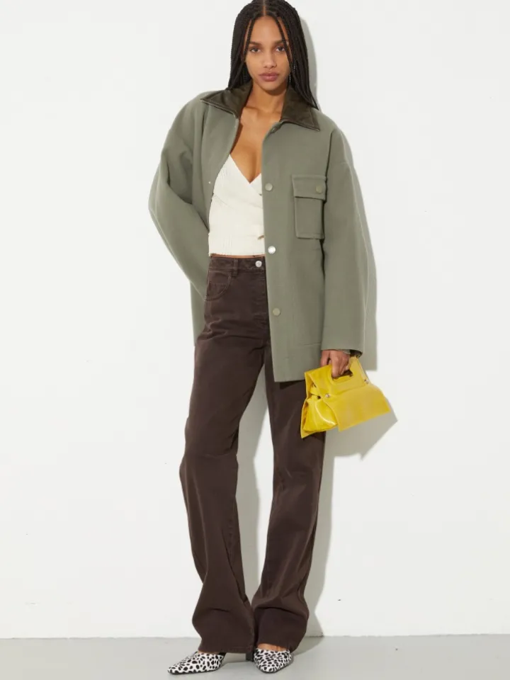 Straight-leg cotton-drill trousers - chocolate