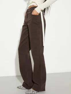 Straight-leg cotton-drill trousers - chocolate