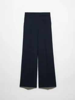 Straight-leg wool-blend trousers - navy