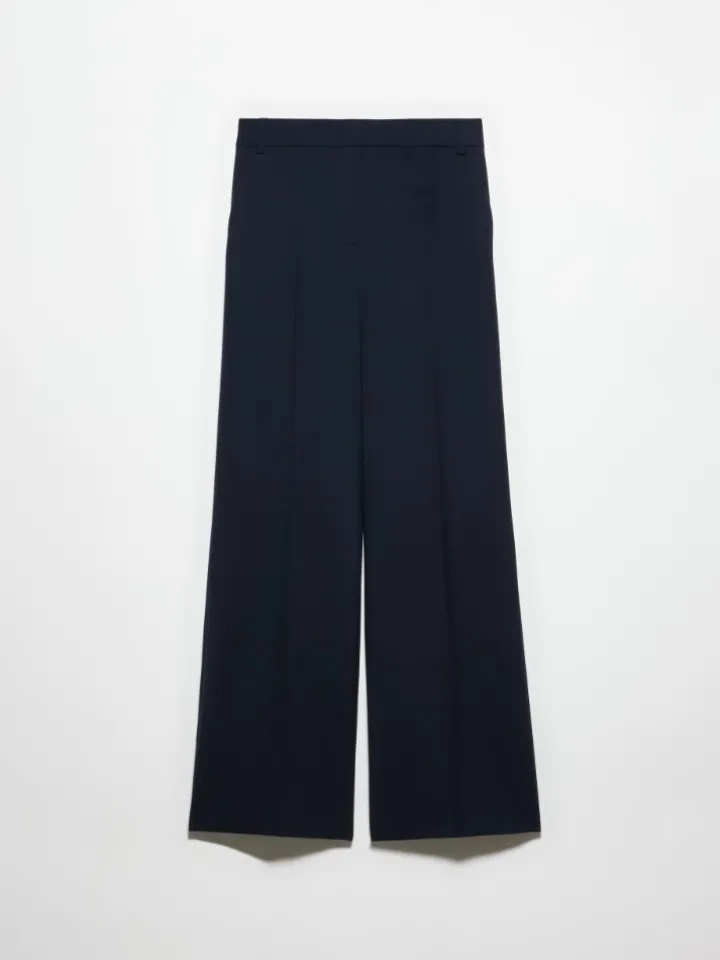 Straight-leg wool-blend trousers - navy