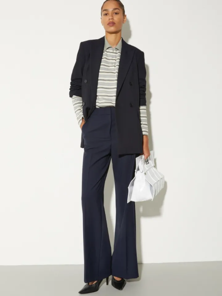 Straight-leg wool-blend trousers - navy