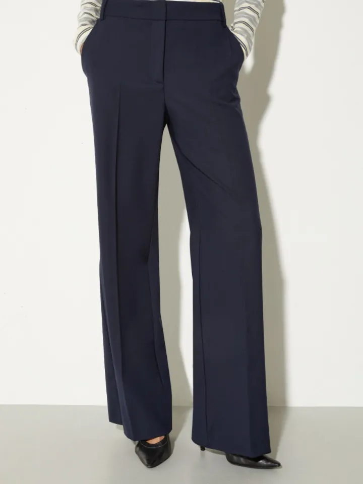 Straight-leg wool-blend trousers - navy