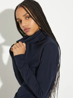 Stretch-tricot turtleneck - deep blue