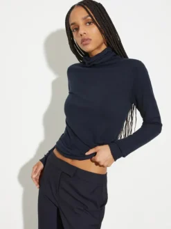 Stretch-tricot turtleneck - deep blue