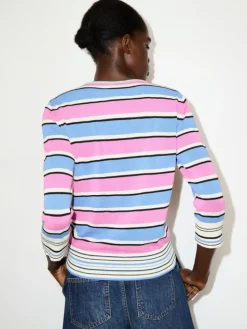 Striped cotton granddad jumper - pink