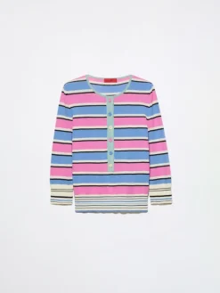 Striped cotton granddad jumper - pink