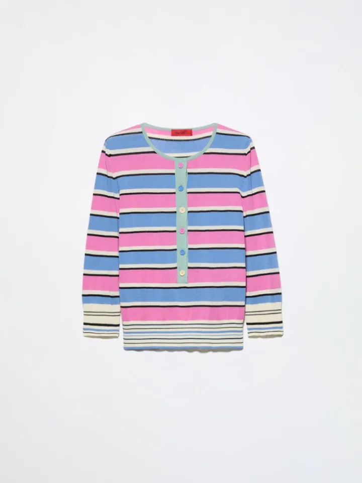 Striped cotton granddad jumper - pink