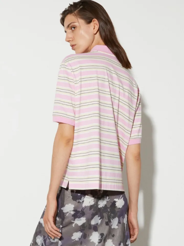 Striped cotton-jersey polo shirt - pink
