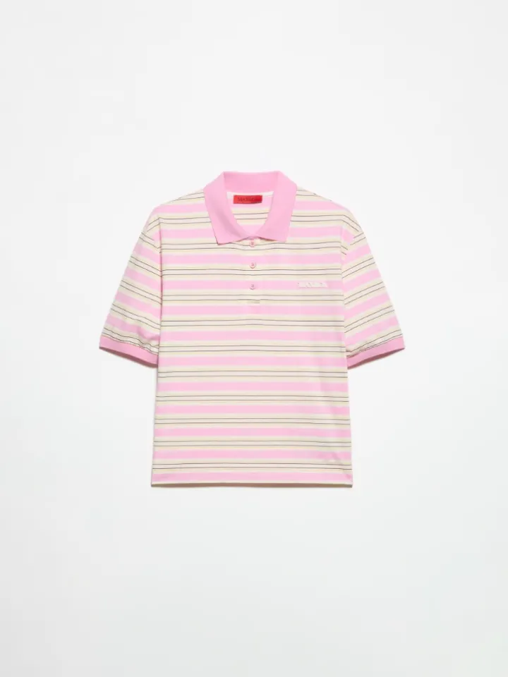 Striped cotton-jersey polo shirt - pink