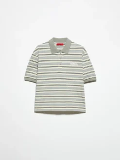 Striped cotton-jersey polo shirt - sage