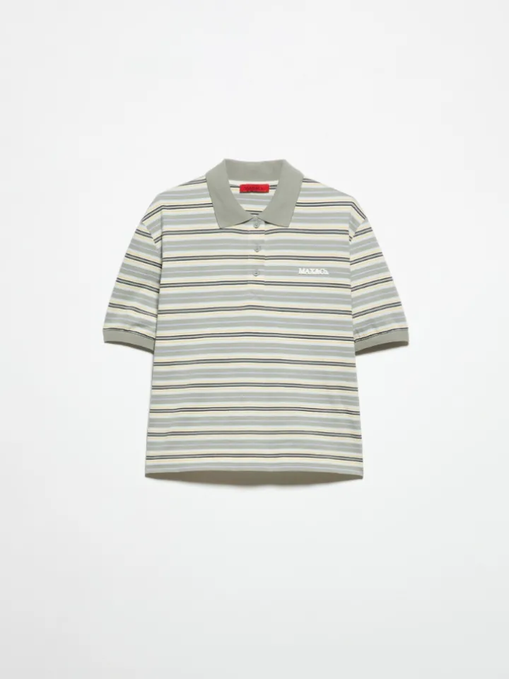 Striped cotton-jersey polo shirt - sage