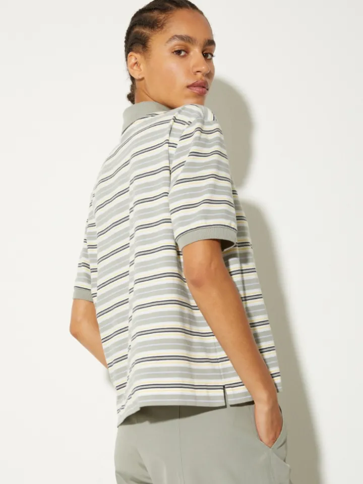 Striped cotton-jersey polo shirt - sage