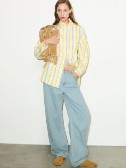 Striped cotton-poplin shirt - yellow