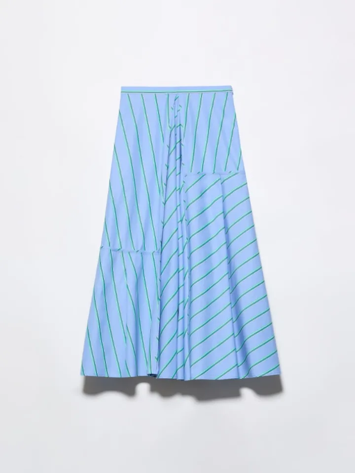 Striped cotton-poplin skirt - light blue