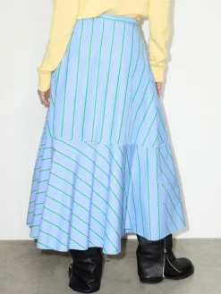 Striped cotton-poplin skirt - light blue