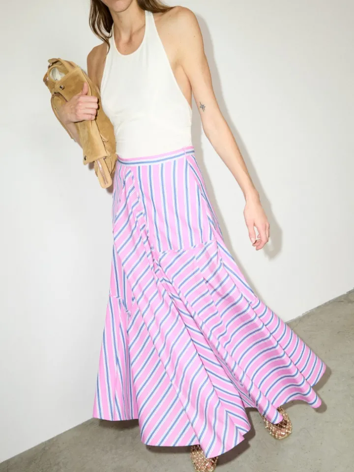 Striped cotton-poplin skirt - pink