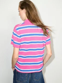 Striped embroidered polo shirt - deep rose