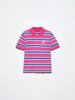 Striped embroidered polo shirt - deep rose