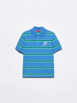 Striped embroidered polo shirt - light blue