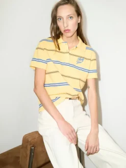Striped embroidered polo shirt - yellow