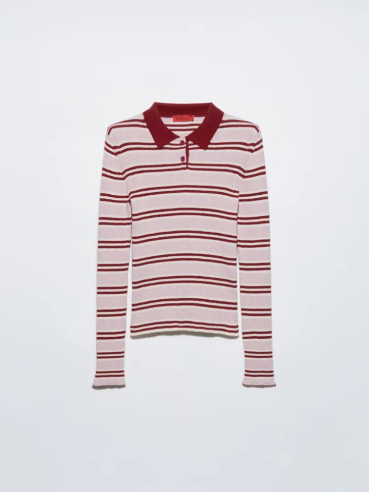 Striped polo-neck jumper - red