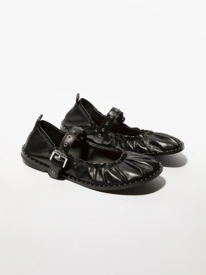 Studded nappa-leather ballet flats - black