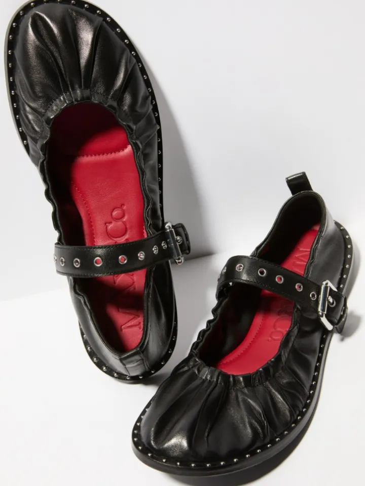 Studded nappa-leather ballet flats - black