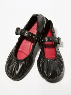 Studded nappa-leather ballet flats - black