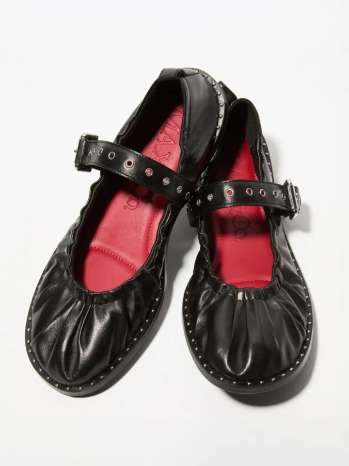 Studded nappa-leather ballet flats - black