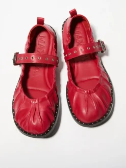 Studded nappa-leather ballet flats - red