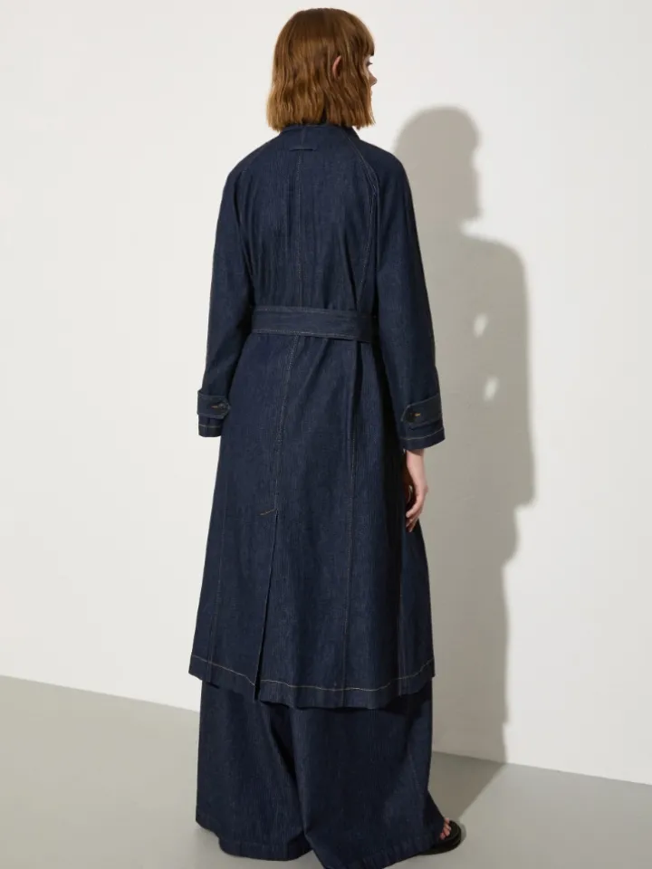 Textured denim trench coat - navy