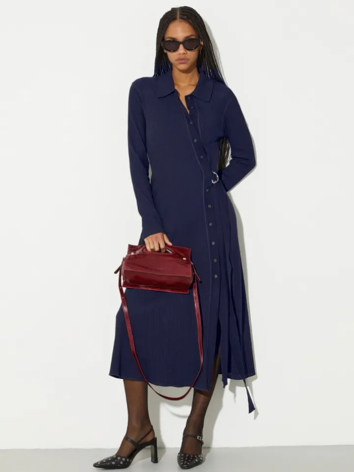 Textured jersey midi shirt dress - navy