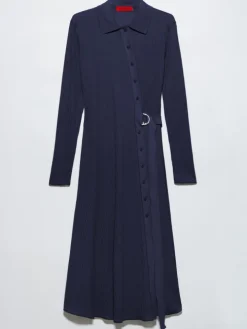 Textured jersey midi shirt dress - navy