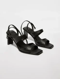 Textured leather sandals - black