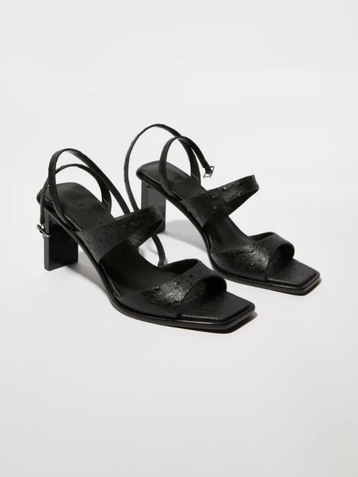 Textured leather sandals - black