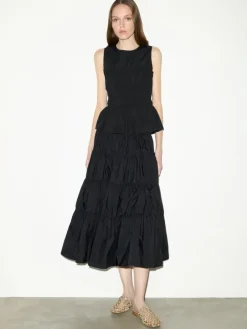 Tiered taffeta corolla skirt - black