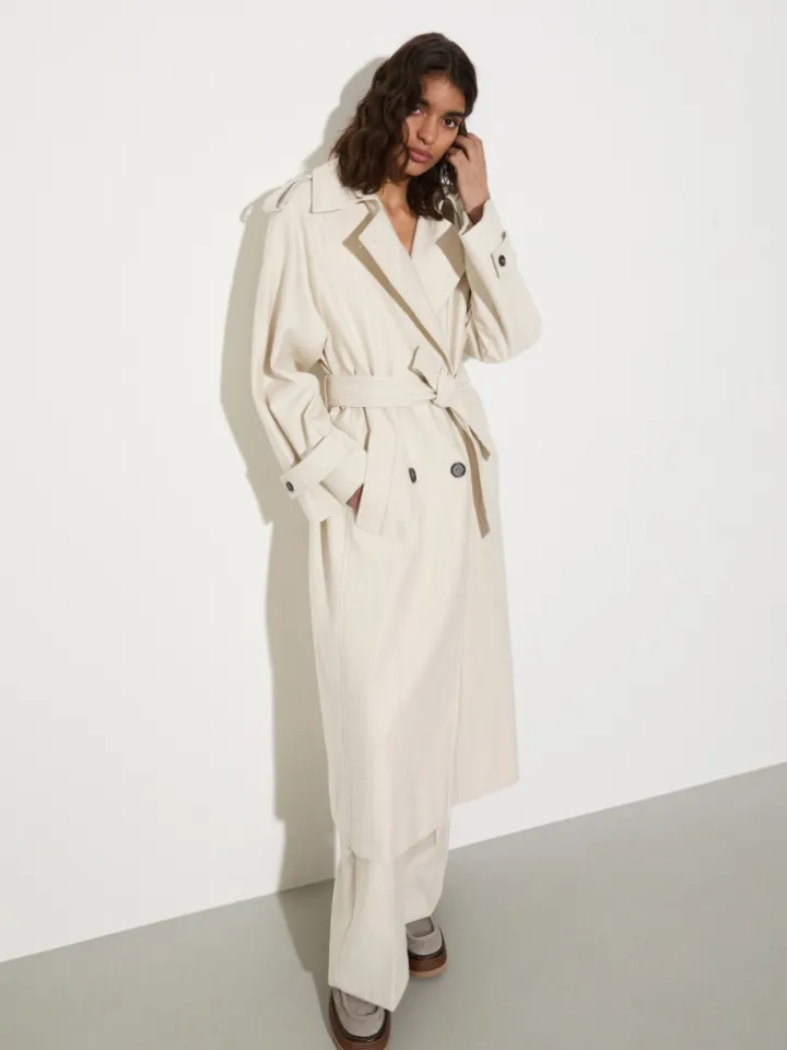 Undyed gabardine trench coat - wool white