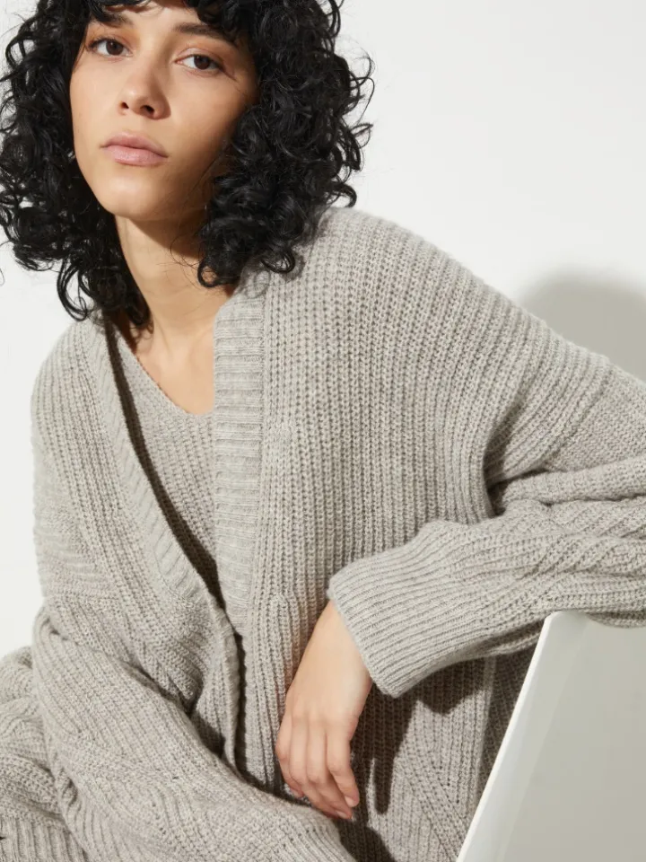 Undyed wool-blend cardigan - sand
