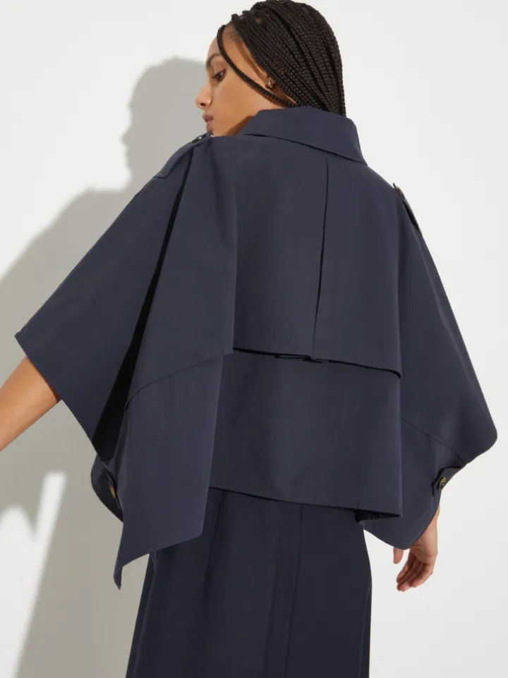 Water-repellent cotton cape - navy
