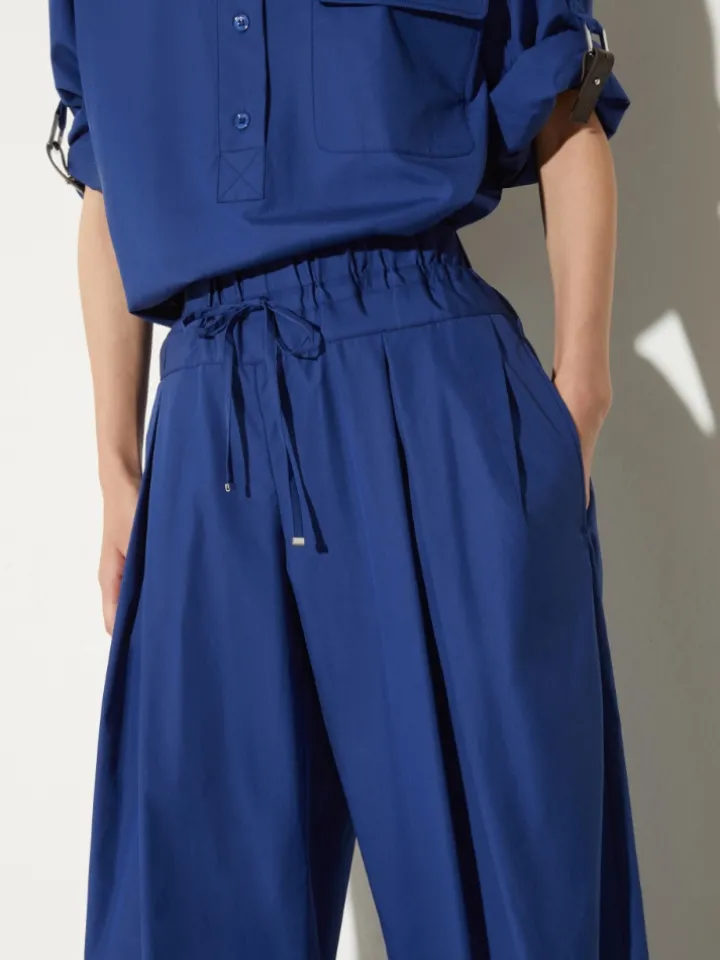 Wide-fit poplin trousers - navy