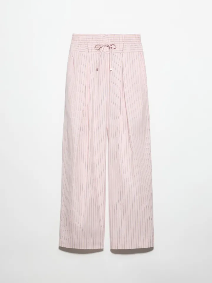 Wide-fit poplin trousers - powder