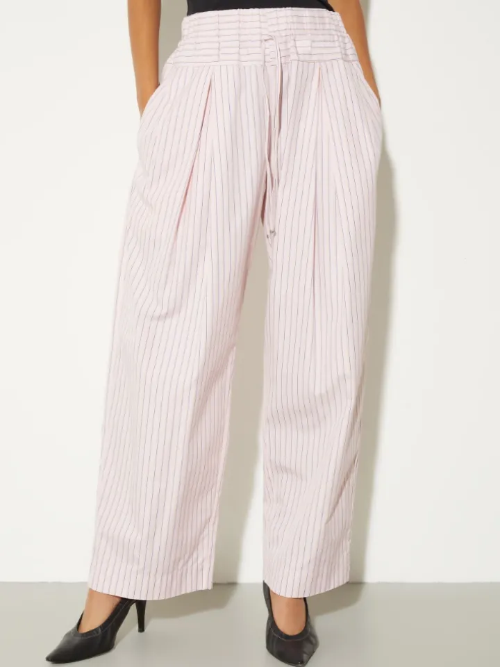 Wide-fit poplin trousers - powder