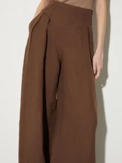 Wide-fit pure linen trousers - coffee