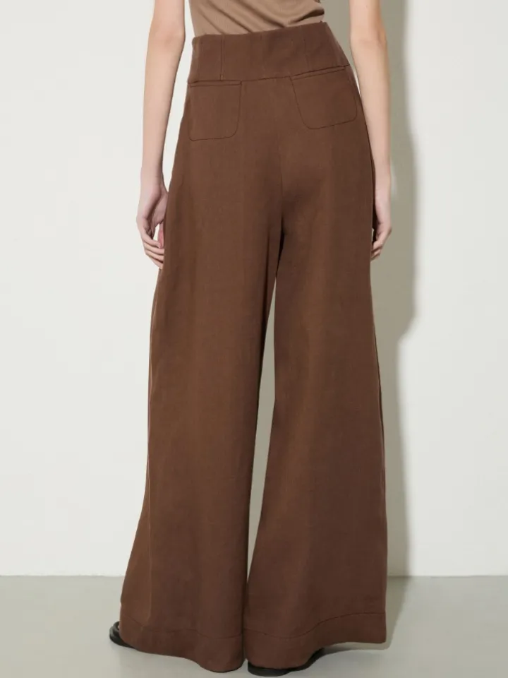 Wide-fit pure linen trousers - coffee