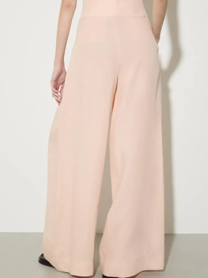 Wide-fit pure linen trousers - powder