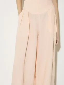 Wide-fit pure linen trousers - powder