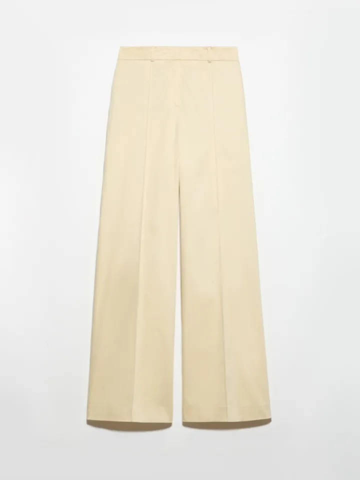 Wide-leg cotton-satin trousers - beige