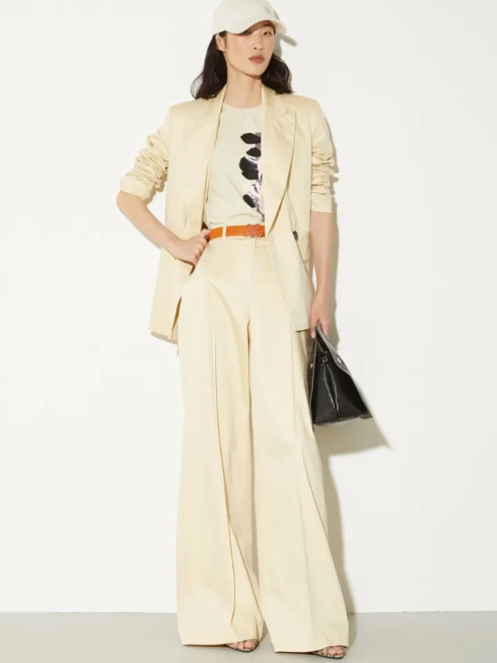 Wide-leg cotton-satin trousers - beige