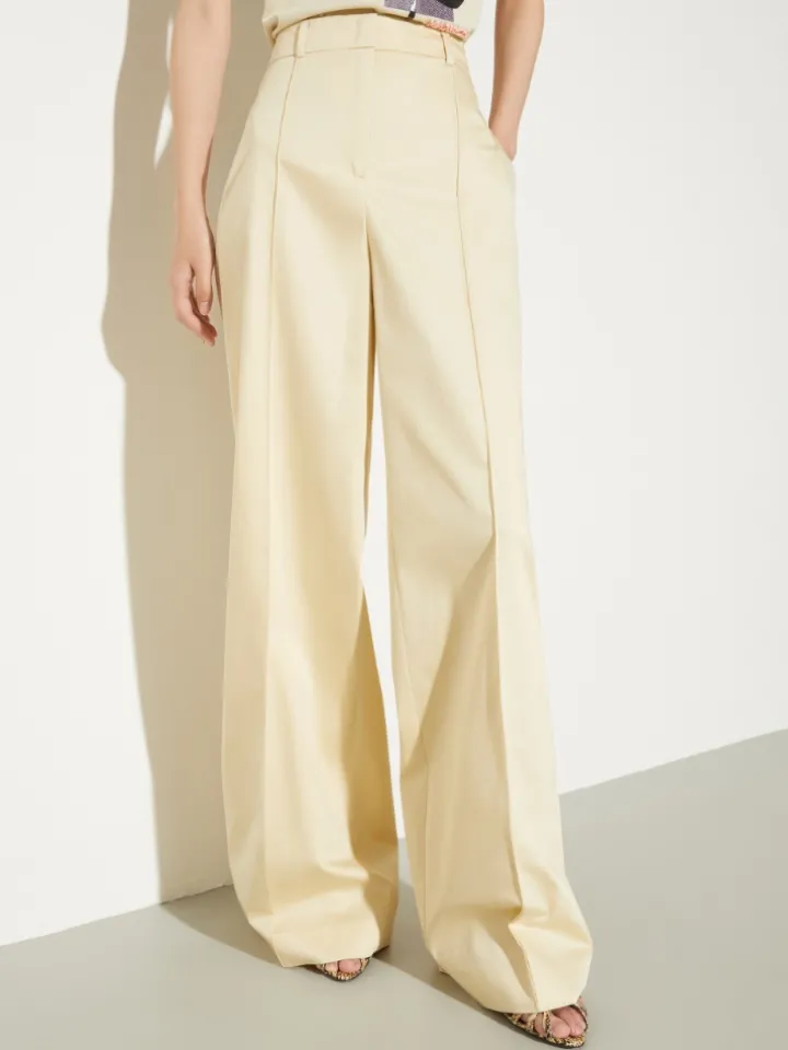 Wide-leg cotton-satin trousers - beige