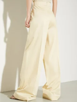 Wide-leg cotton-satin trousers - beige
